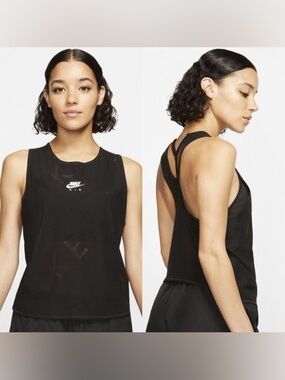 Nike Air Dri-FIT Mesh Running Tank Top Black Racerback Cutout Women’s XL Gym